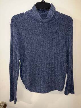 SHEIN Curve 1XL Blue Heather Ribbed Knit Turtleneck Sweater Plus Size